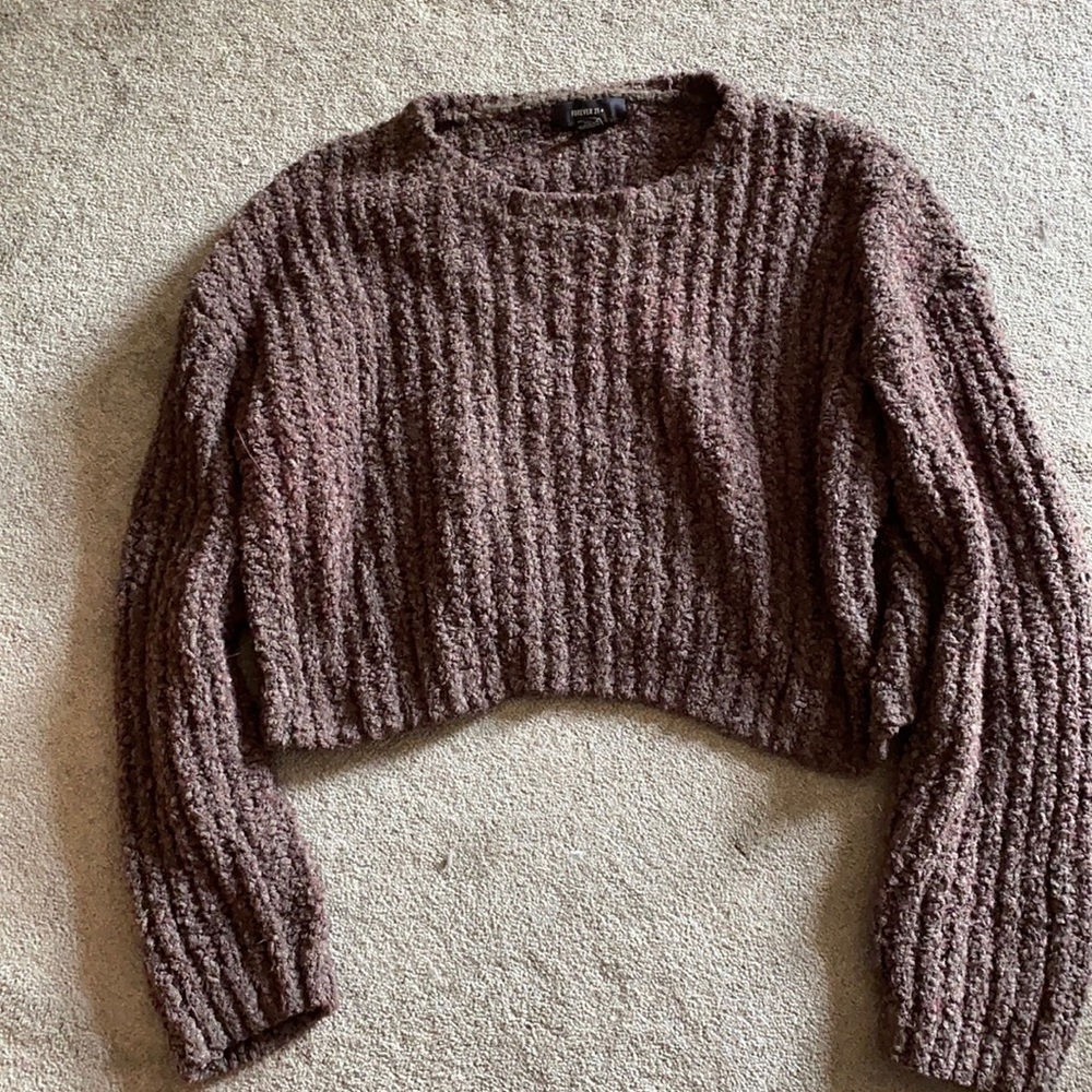 Plus size cropped fuzzy sweater